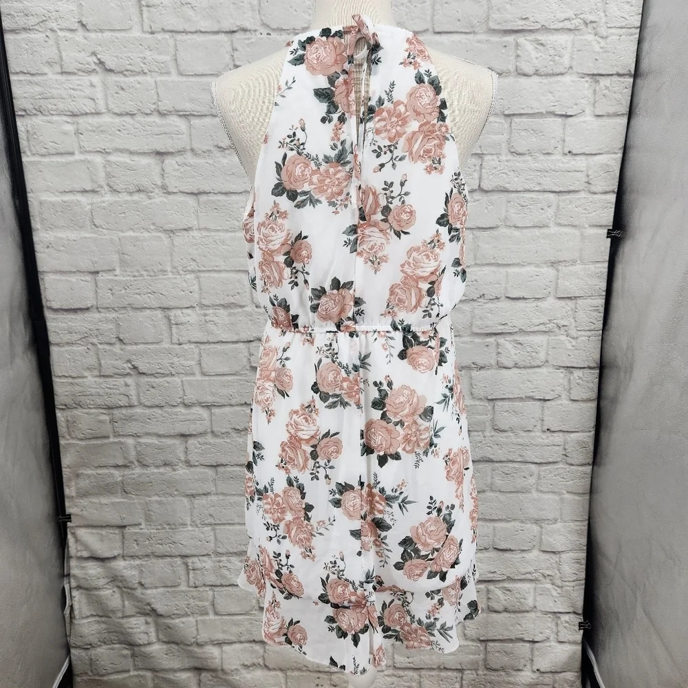 Altar'd State Floral Lined Flowy Tie Back Mini Dress Size Medium - Picture 2 of 12